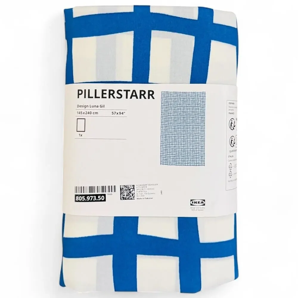IKEA PILLERSTARR Tablecloth, patterned/blue white, 57x94 